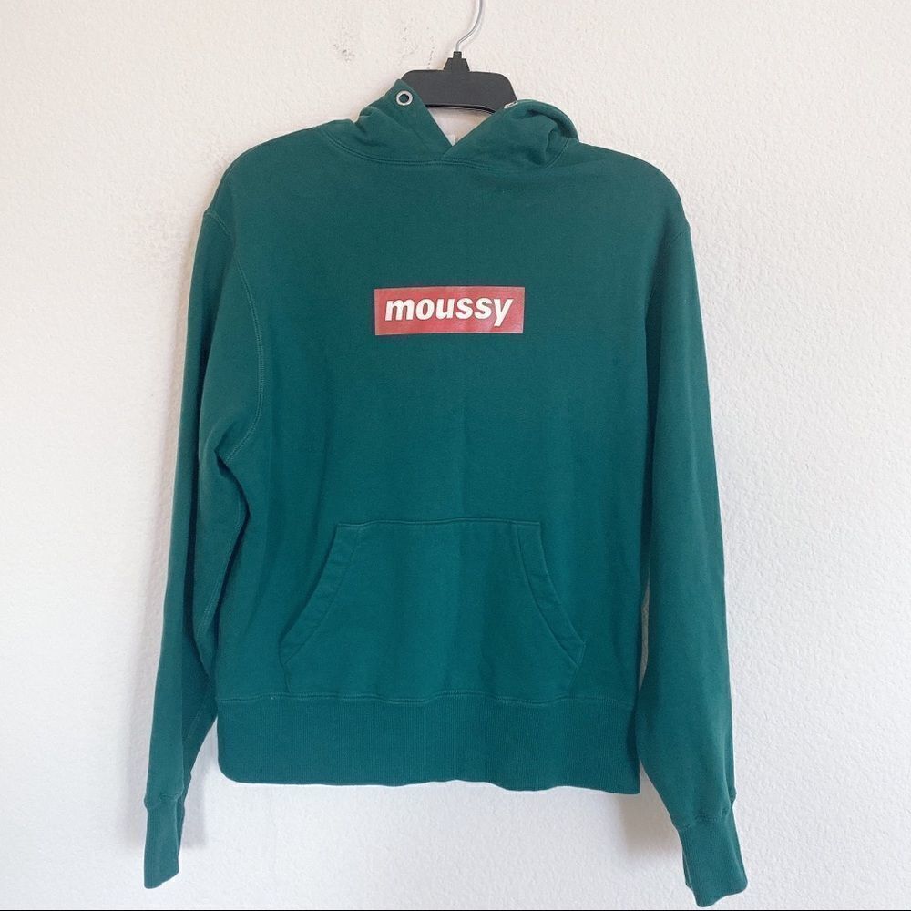 Moussy logo hoodie sweatshirt in green EUC